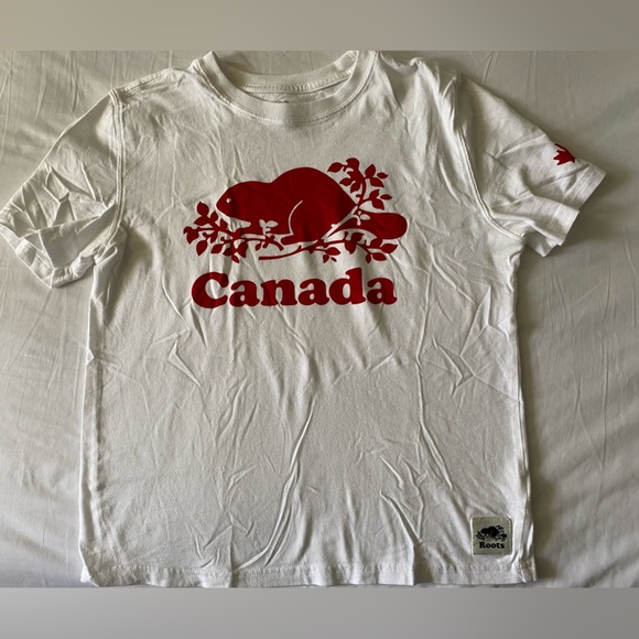 ROOTS white and red short sleeve-tee, size x-large youth, perfect condition - Picture 2 of 3